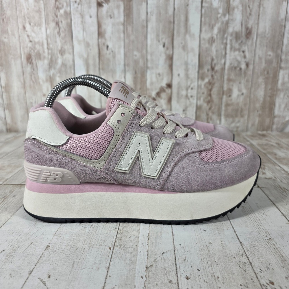 New Balance 574+ Platform Pink Mauve Suede Sneakers WL574ZAJ Womens 8.5